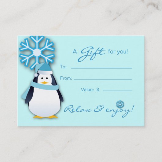 Salon Gift Card Spa Xmas Snowflake Penguin Kortingskaartje (Voorkant)