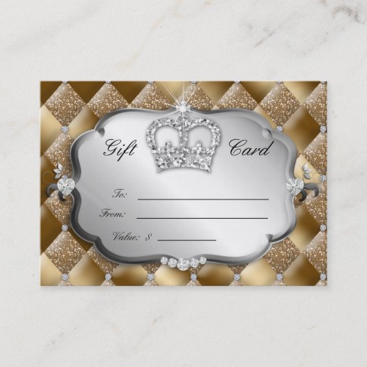 Salon Gift Card Tufted Diamond Crown Gold Glitter Kortingskaartje (Voorkant)