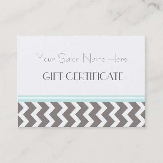 Salon Gift Certificate Aqua Gray Chevron Kortingskaartje (Voorkant)