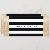 Salon Gift Certificate Black Stripes Gold Sequin (Voorkant / Achterkant)
