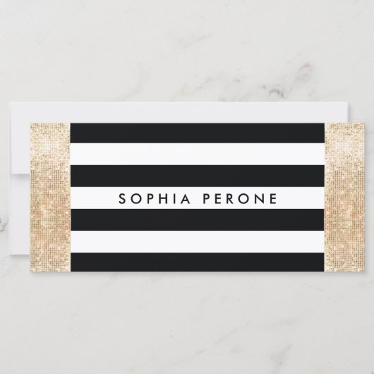 Salon Gift Certificate Black Stripes Gold Sequin (Voorkant)