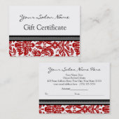 Salon Gift Certificate Red Black Damask Kortingskaartje (Voorkant / Achterkant)