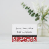 Salon Gift Certificate Red Black Damask Kortingskaartje (Staand voorkant)