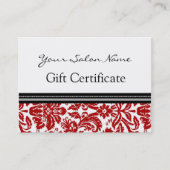 Salon Gift Certificate Red Black Damask Kortingskaartje (Voorkant)