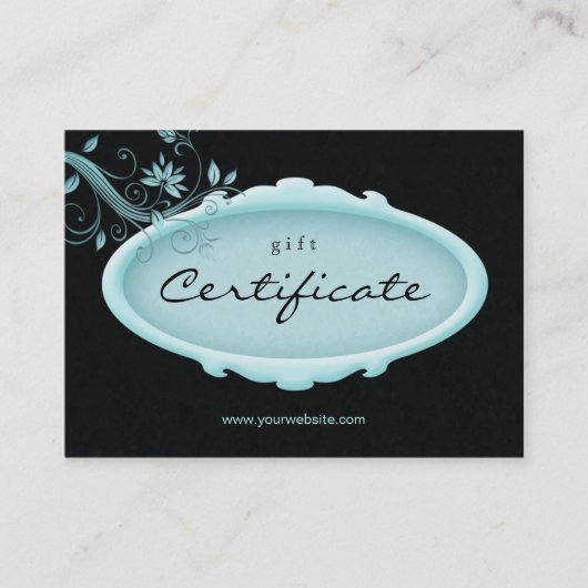 Salon Gift Certificate Spa Floral Blue Black Kortingskaartje (Voorkant)