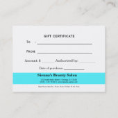 Salon Gift Certificate (Turquiose) Kortingskaartje (Achterkant)