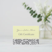 Salon Gift Certificate Yellow Grey Damask Kortingskaartje (Staand voorkant)