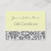 Salon Gift Certificate Yellow Grey Damask Kortingskaartje (Voorkant)