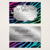Salon Gift Kaart Bold Zebra Rainbow Pink Crown (Voorkant /achterkant)