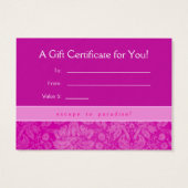 Salon Gift Kaart Certificate Spa Pink Damask (Achterkant)