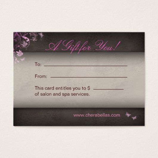 Salon Gift Kaart Spa Butterfly roze (Voorkant)
