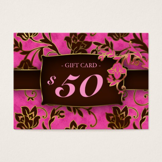Salon Gift Kaart Spa Gold Floral Pink Brown $50 (Voorkant)