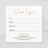 Salon Glam Gold Logo Moderne Cadeaubon Vierkante Visitekaartje (Achterkant)