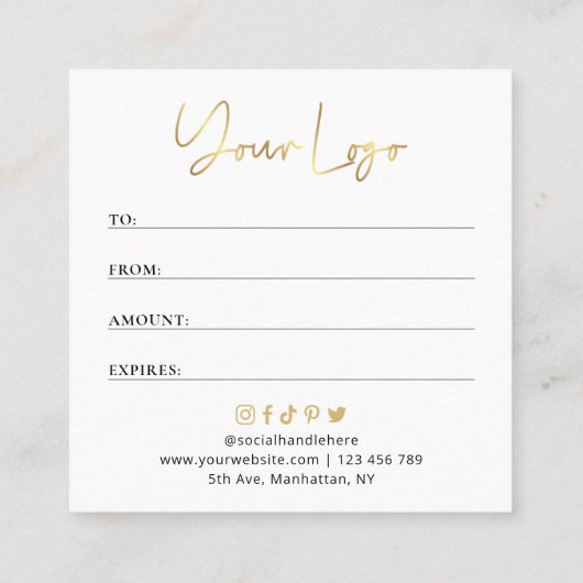 Salon Glam Gold Logo Moderne Cadeaubon Vierkante Visitekaartje (Achterkant)