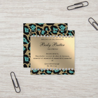Salon Glitter Leopard Blauwgroen Vierkante Visitekaartje