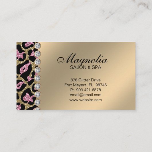 Salon Glitter Leopard Gold Pink Visitekaartje (Achterkant)