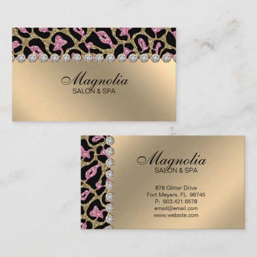 Salon Glitter Leopard Gold Pink Visitekaartje (Voorkant / Achterkant)