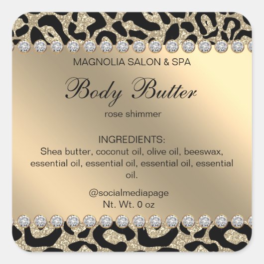 Salon Glitter Leopard Gold Square Sticker (Voorkant)