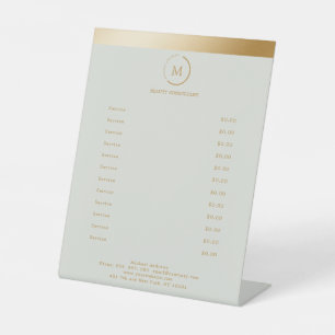 Salon Grijs Groen Goud Streep Monogram Cirkel Reclamebord Met Voetstuk