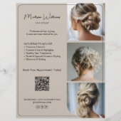 Salon Hair Stylist Services 3 Foto's QR Beige Flyer (Voorkant)
