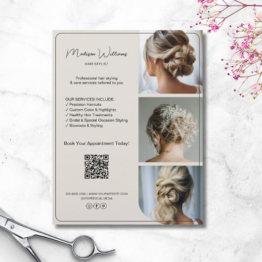 Salon Hair Stylist Services 3 foto's QR Flyer