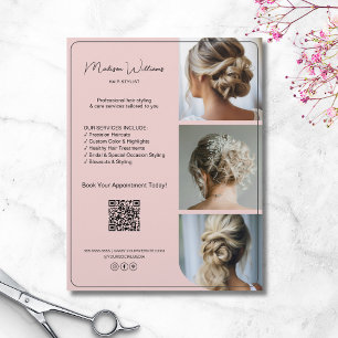 Salon Hair Stylist Services 3 Foto's QR Roze Flyer