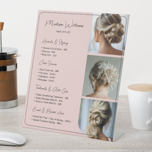 Salon Hair Stylist Services prijslijst Reclamebord Met Voetstuk (Insitu)