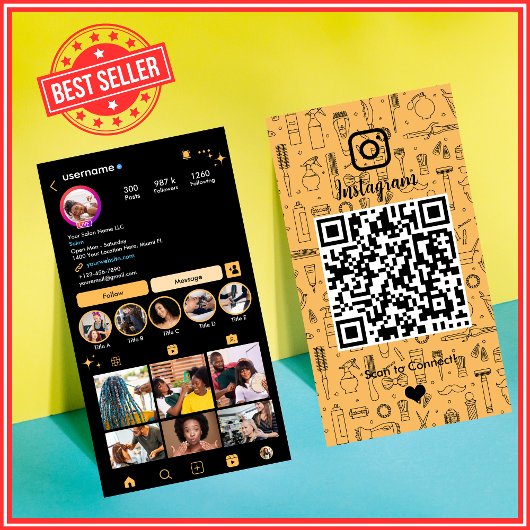 Salon Instagram Peach | Social Media QR Code Visitekaartje