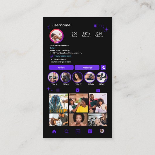 Salon Instagram Violet | Social Media QR-code Visitekaartje (Voorkant)
