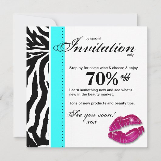 Salon Invitation Open House en Zebra Blue Kaart (Achterkant)