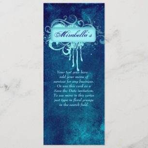 Salon Invite Floral Grunge Blue Denim Kaart