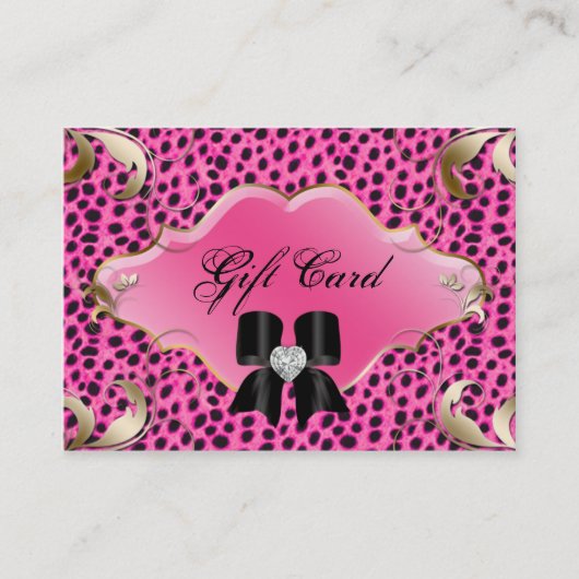 Salon Jewelry Gift Certificate Leopard Pink Bow Kortingskaartje (Voorkant)