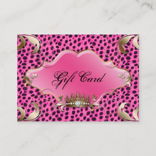 Salon Jewelry Gift Certificate Leopard Pink Crown Kortingskaartje (Voorkant)