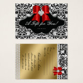 Salon Jewelry Gift Kaart Bow Floral Damask Red Blk (Voorkant /achterkant)