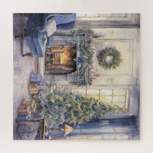  salon kerstboom open haard legpuzzel (Horizontaal)