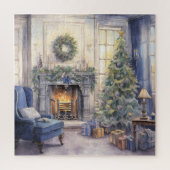  salon kerstboom open haard legpuzzel (Verticaal)