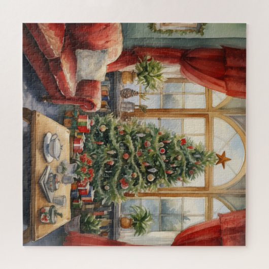  salon kerstboom open haard legpuzzel (Horizontaal)