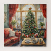  salon kerstboom open haard legpuzzel (Verticaal)