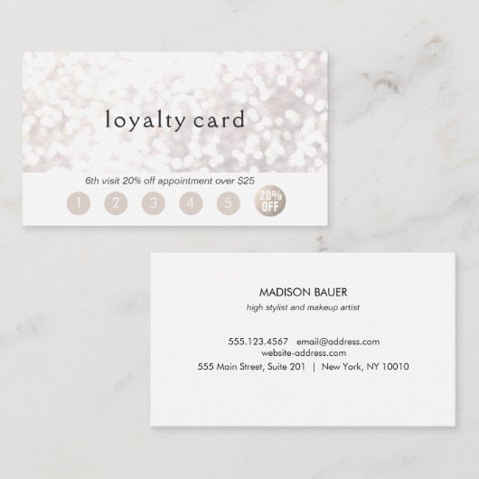 Salon Klantenbinding 6 Punch Glitter Bokek Klantenkaartje (Voorkant / Achterkant)