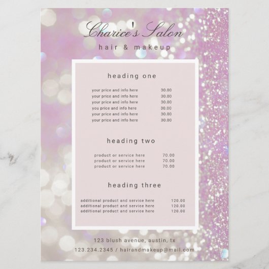 Salon Luxe Shimmer Pastel Prijs Kaart (Voorkant)