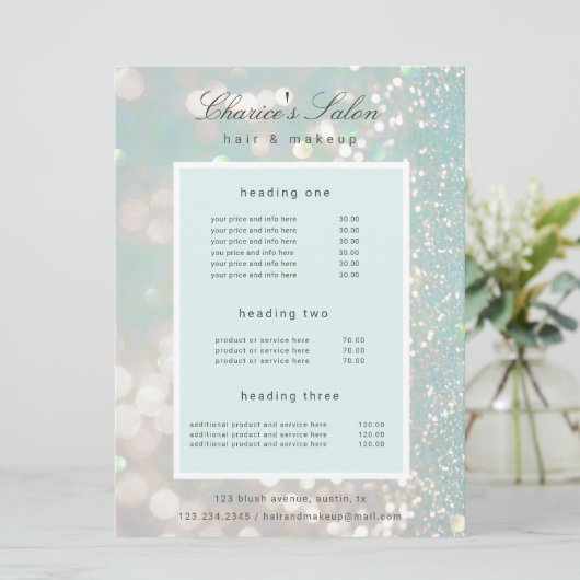 Salon Luxe Shimmer Pastel Prijs Kaart (Staand voorkant)