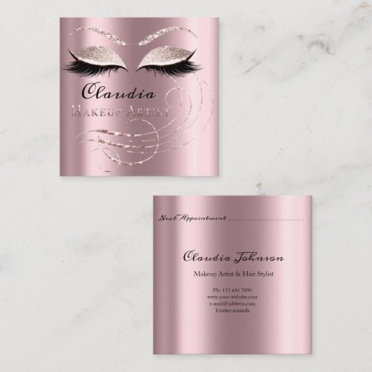 Salon Makeup Artist Appointment Roze Rose Vierkante Visitekaartje (Voorkant / Achterkant)