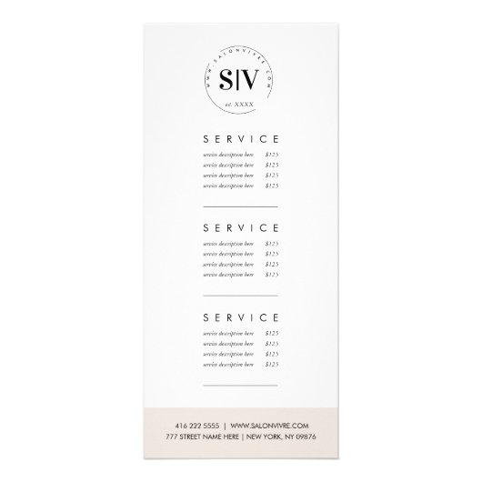 Salon Minimal Modern Service Price List Rack Kaart (Achterkant)