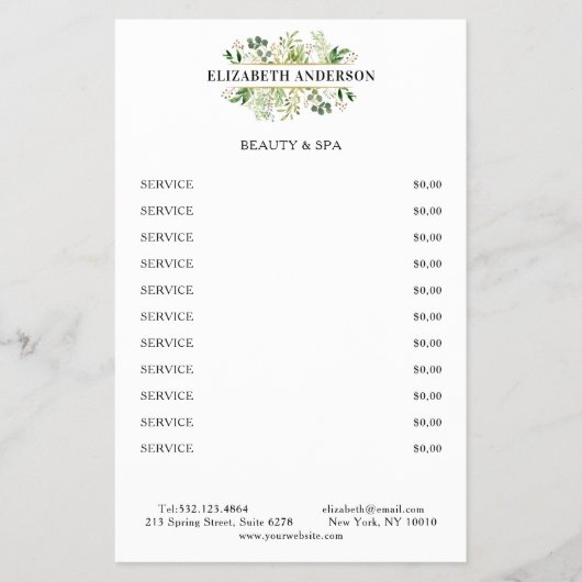 Salon Modern Botanic Black Green White Flyer (Voorkant)