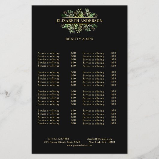 Salon Modern Botanik Schwarz Grün Schwarz Flyer (Voorkant)