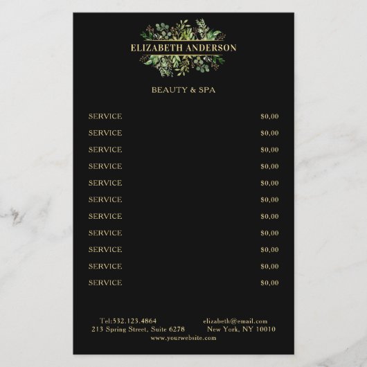 Salon Modern Botanik Schwarz Grün Schwarz Flyer (Voorkant)