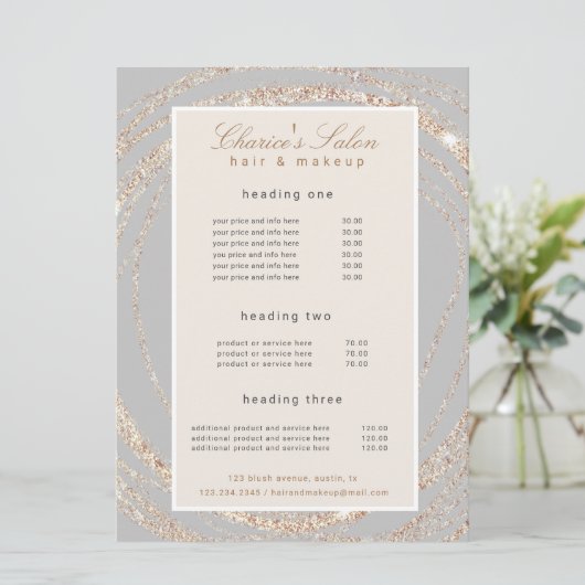 Salon Modern Faux Gold abstract Elegante Prijs Kaa Menu (Staand voorkant)