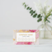 Salon moderne roze en gouden marmertrouwerij. klantenkaartje (Staand voorkant)
