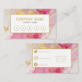 Salon moderne roze en gouden marmertrouwerij. klantenkaartje (Voorkant / Achterkant)