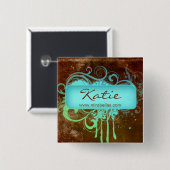 Salon Name Tag Button Brooch blue grunge flower (Voorkant /achterkant)